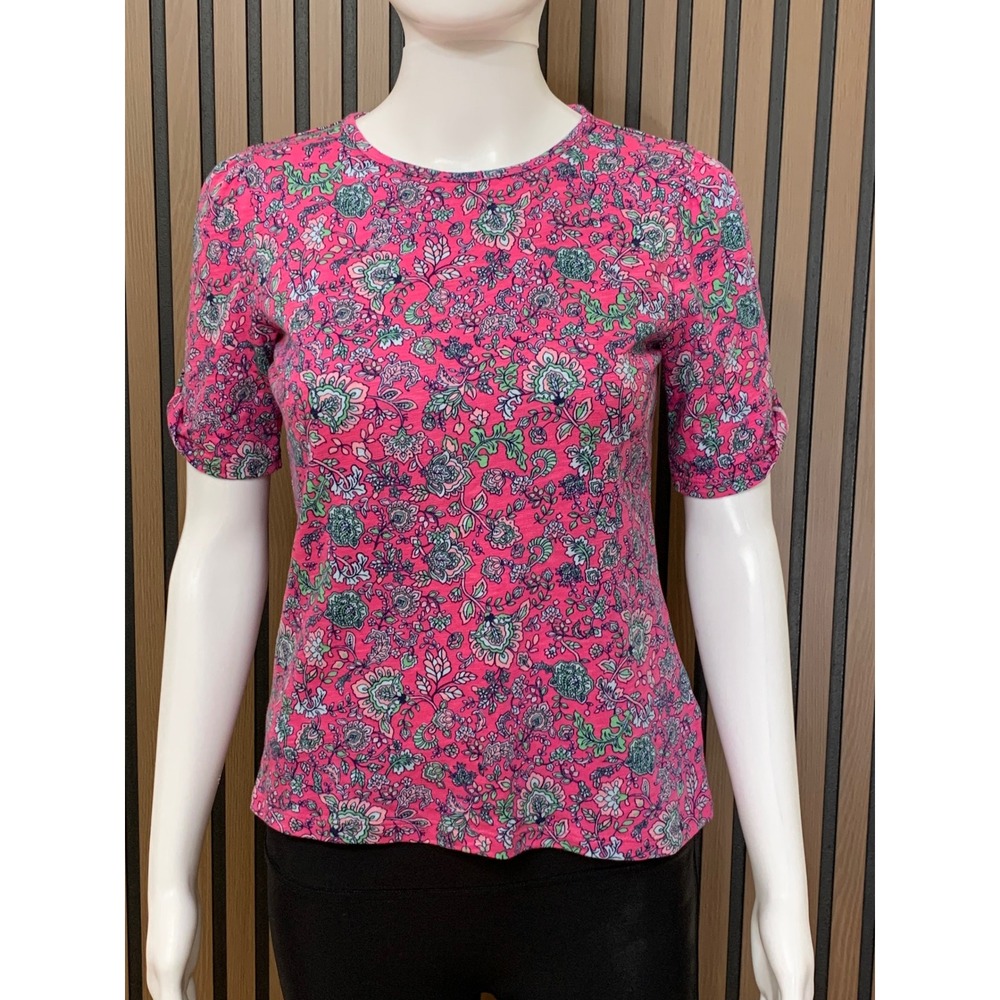 Talbots Petite Pink Floral Paisley Cotton Modal Puff Sleeve Top Size P